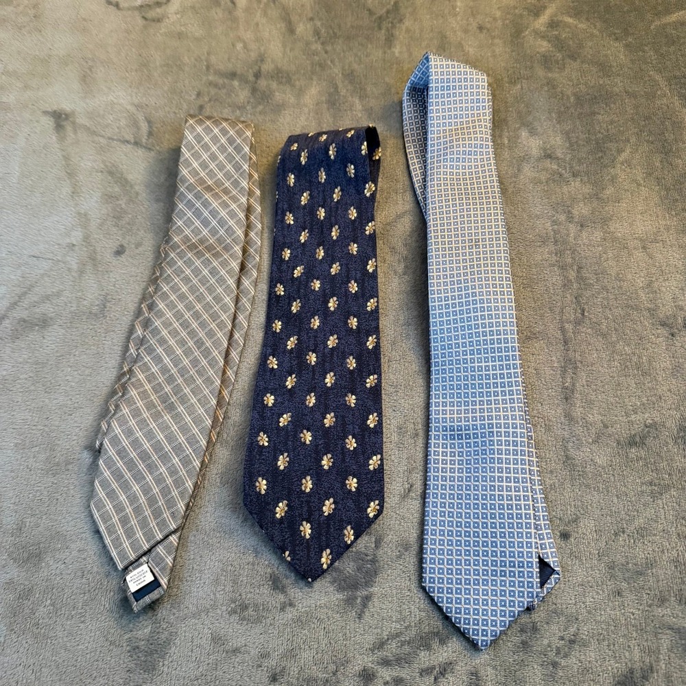 Joseph Abboud 100% Silk Designer Ties Lot of 3 Blue Gray Pattern Mens
